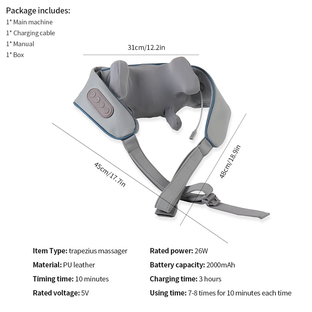 26W Neck and Shoulder Massager Wireless Shoulder and Back Kneading Massage Shawl Trapezius Neck Cervical Masajeador